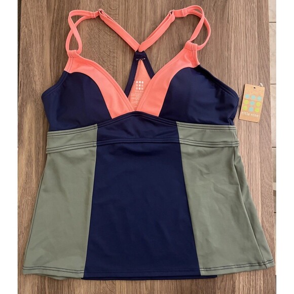 NWT Title Nine Color-block Tankini Top, Racerback, Women Medium, Blue Green Pink - Picture 3 of 16